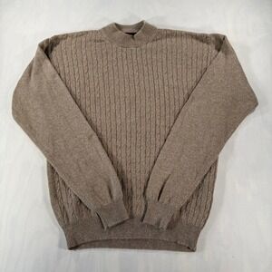 Domani Sweater Women S Tan Silk Cashmere Blend Cable Knit Mock Neck